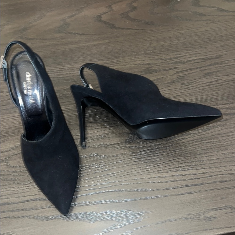 Black Suede Slingback Stiletto Heels